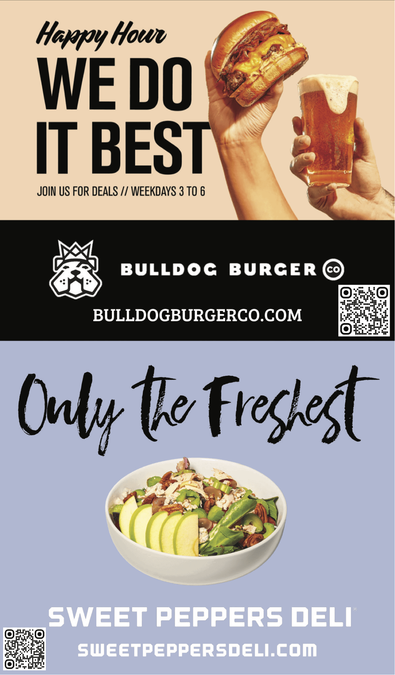 <a>Visit Bulldog Burger online!</a><br>
<a>Visit Sweet Peppers Deli online!</a>